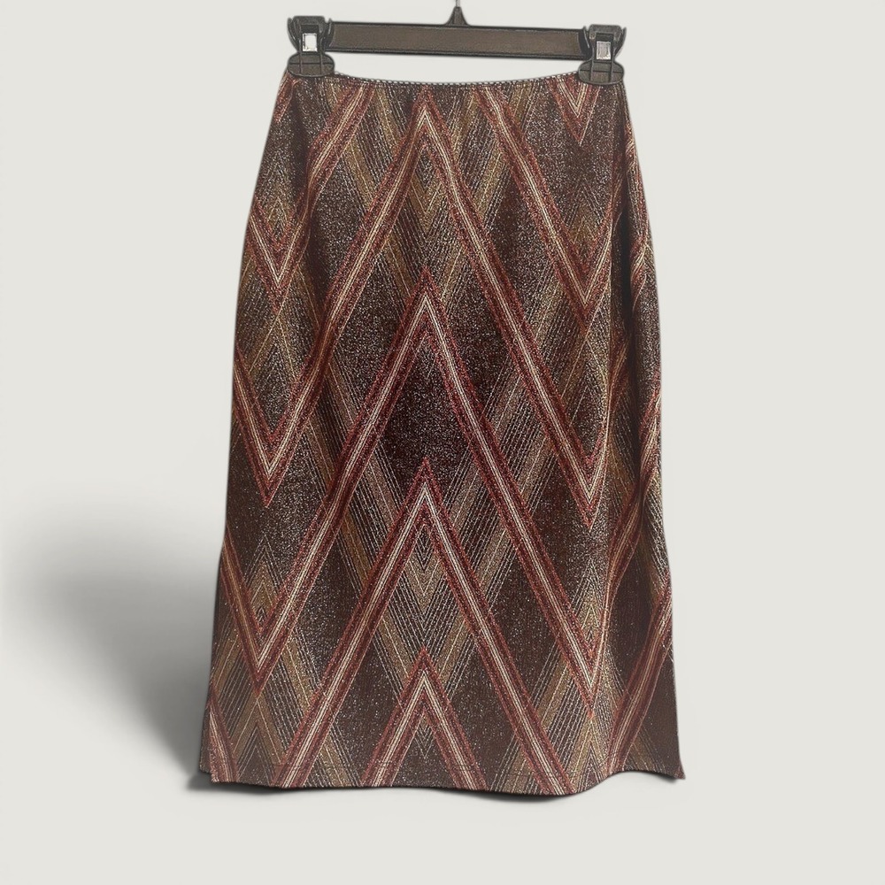 Vintage Ma Jolie Atelier Skirt Womens Small Brown Metallic Chevron Knit Pencil